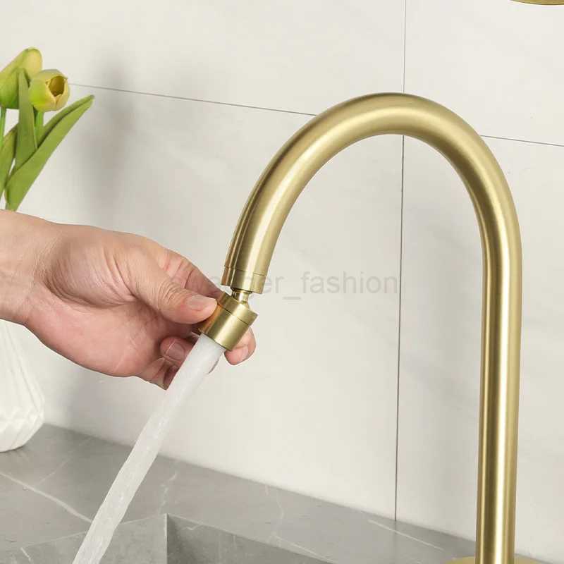 Brushed Gold Inner Window Free Folding Kitchen Faucet 360 Degree Rotate Foldable TapXJ240806