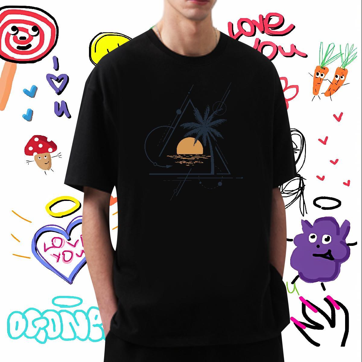 2024 Men T Shirts 230g 100% Cotton tree Daily Outfit Clothes Short Sleeve O-Neck Comfortable Men Tees Plus Size Custom
