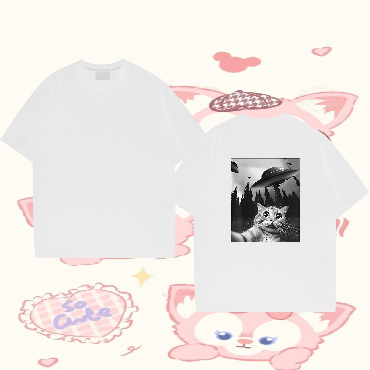 2024 T Shirt For Man 230g Cotton cat Anime Printing Street Wear Crew Neck Comfortable Tshirt for Man Woman Cartoon Print