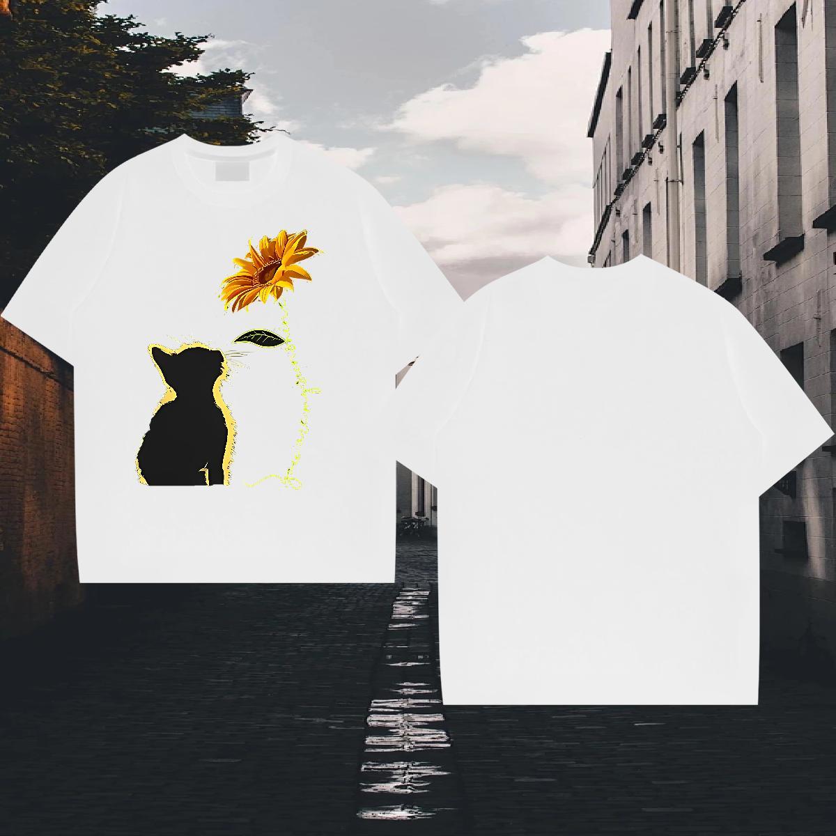 Fashion Man T Shirts 230g 100% Cotton cat Daily Wear Tee Shirt Breathable Short Sleeve Loose Fit Men Tees Custom Anime