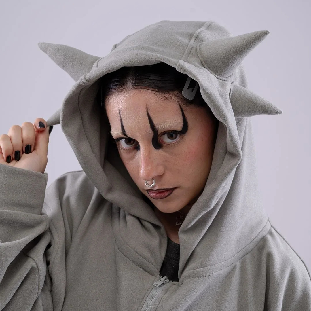 Y2k Pullover Devil Horn Long Sleeved Hoodie Sweater Vintage Streetwear Hip Hop Rap Trendy Wear High Street Dark Winter Tops 240806