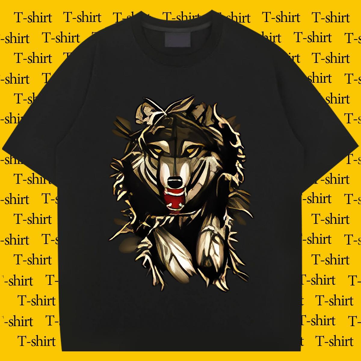 Popular Men Tees 100% Cotton 230g High Street Hip Hop wolf Oversized Short Sleeve O-Neck Classic Casual T shirt Clothes