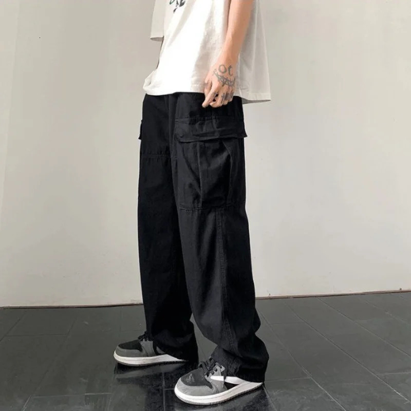 Cargo Pants For Men Hip Hop Y2k Trousers Man Slacks Baggy Multipockets Straight Harajuku Techwear Navy With Vintage In 240806