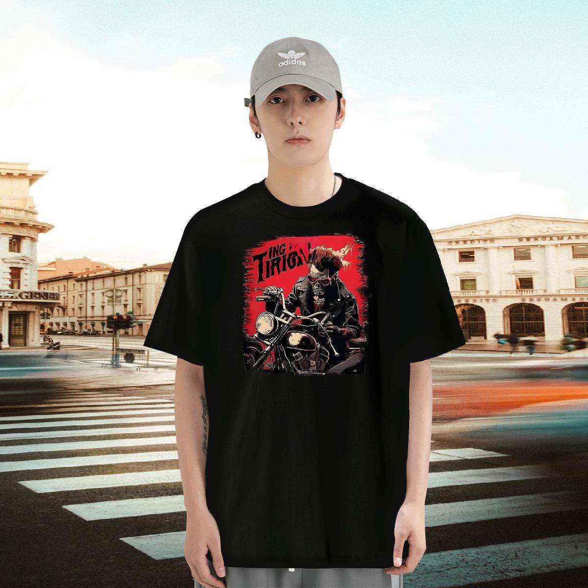 Loose Fit Men Tops Tees 230g Pure Cotton Daily Wear Motorcycle Floral Print Breathable Factory Direct T-Shirts Tee Shirt