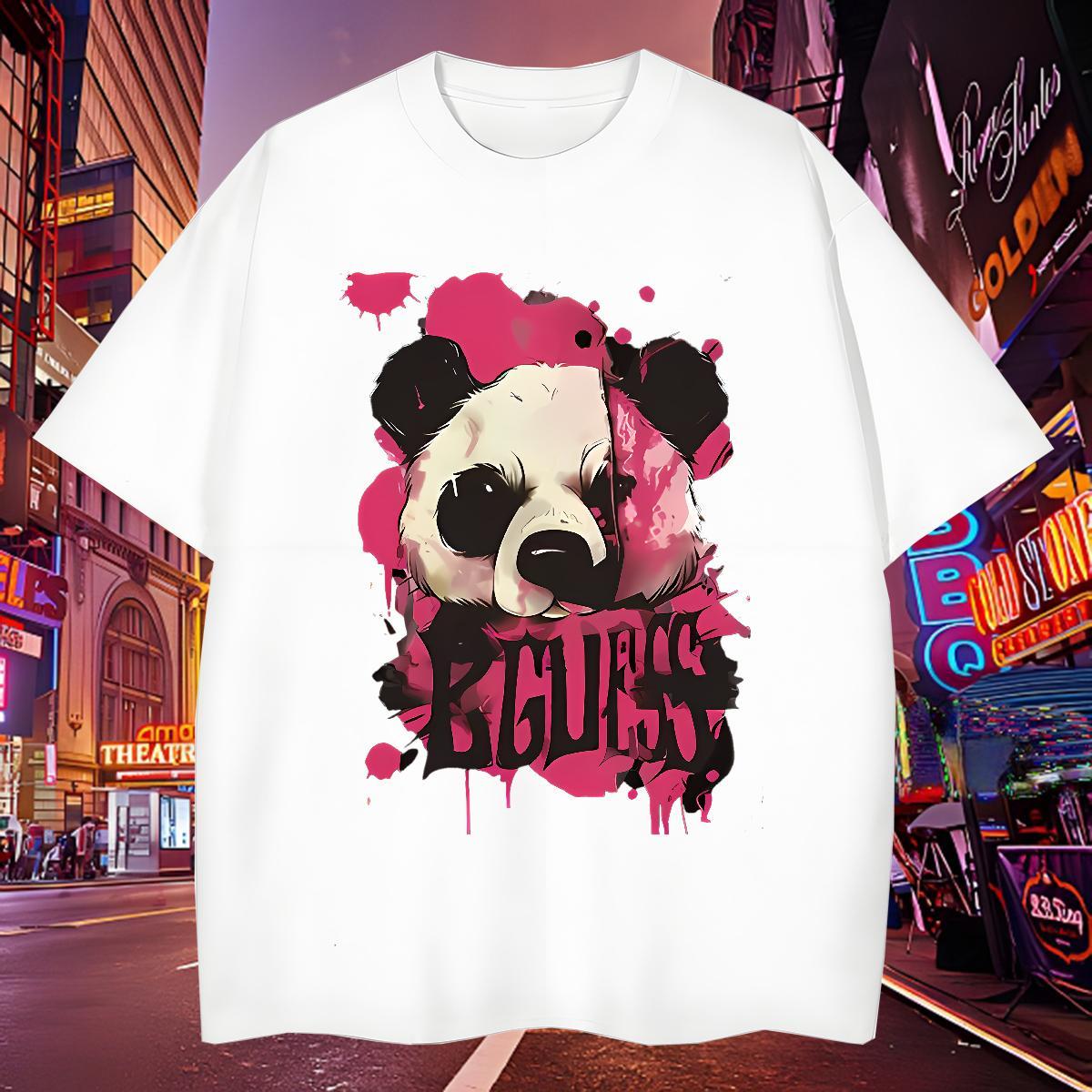 High Quality Men Tees 230g Cotton panda T-Shirts for Men Casual Beach Crew Neck Breathable Skull 2024 Tops