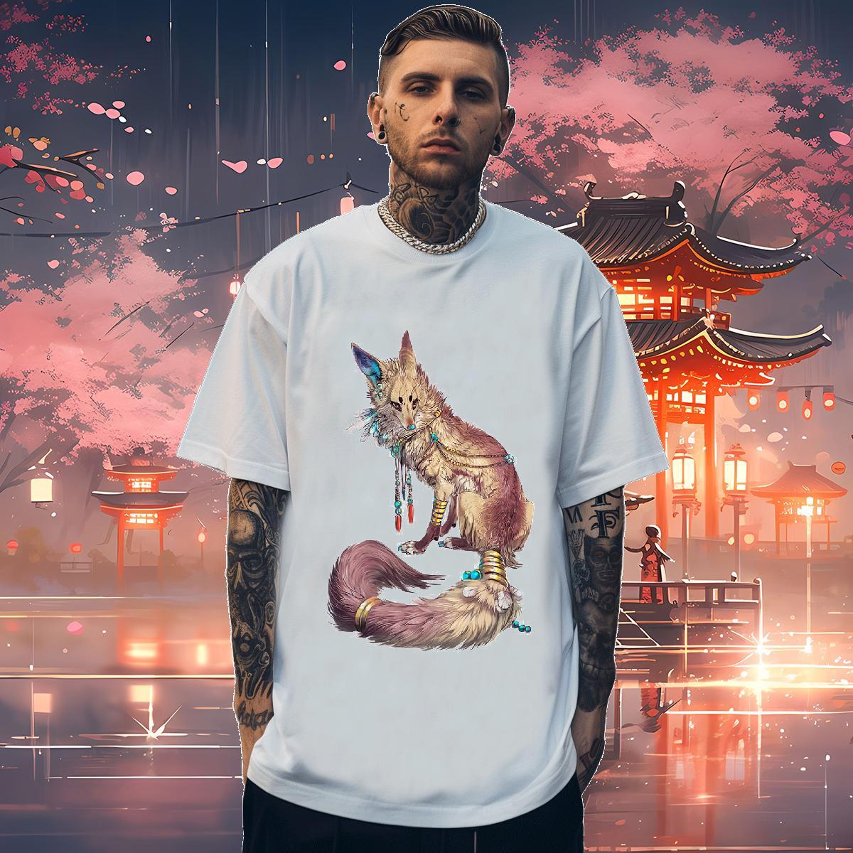 T Shirt For Man 230g Cotton wolf Daily Wear Crew Neck Oversized 3XL 4XL Men Clothes T-Shirt Stylist Soft Tees