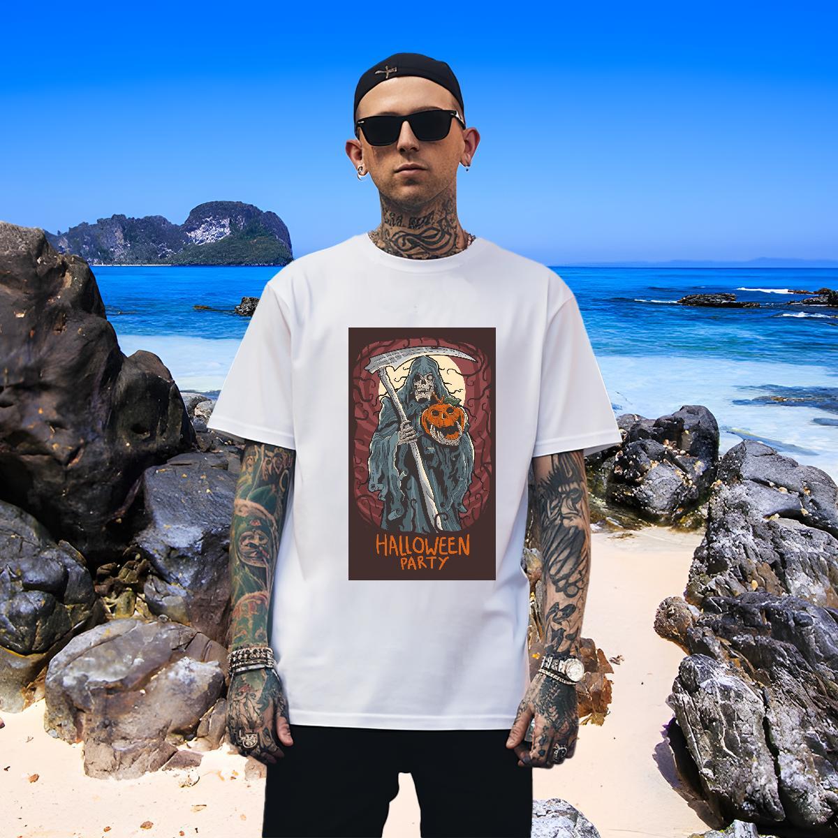 TOP Quality Men Tshirts 230g 100% Cotton Halloween T-Shirts for Men High Street Hip Hop Breathable Custom Anime Fashion New Tees