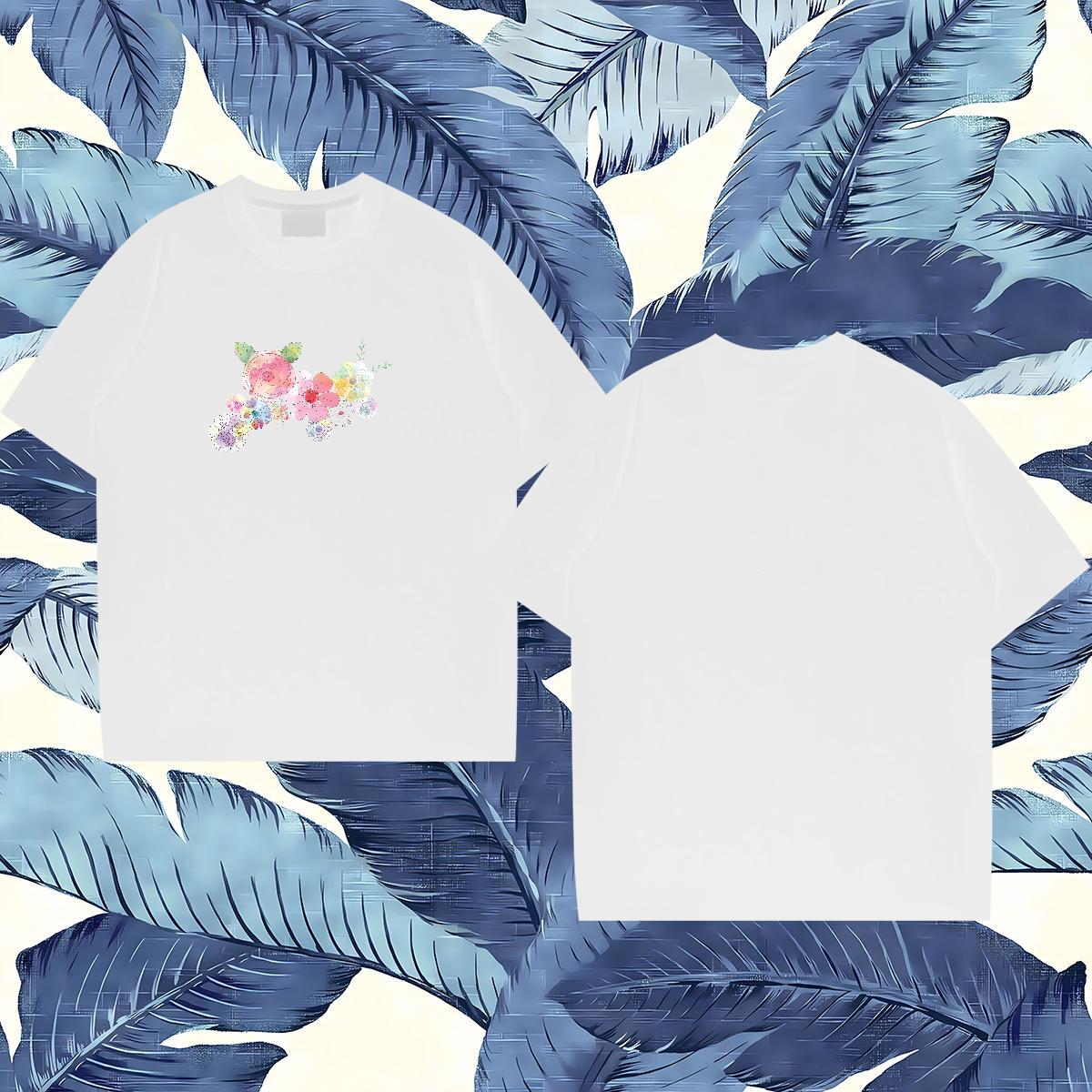New Designer T Shirts Men 230g Pure Cotton flower Beach Clothings Breathable Short Sleeve Loose Tshirts Plus Size Cartoon