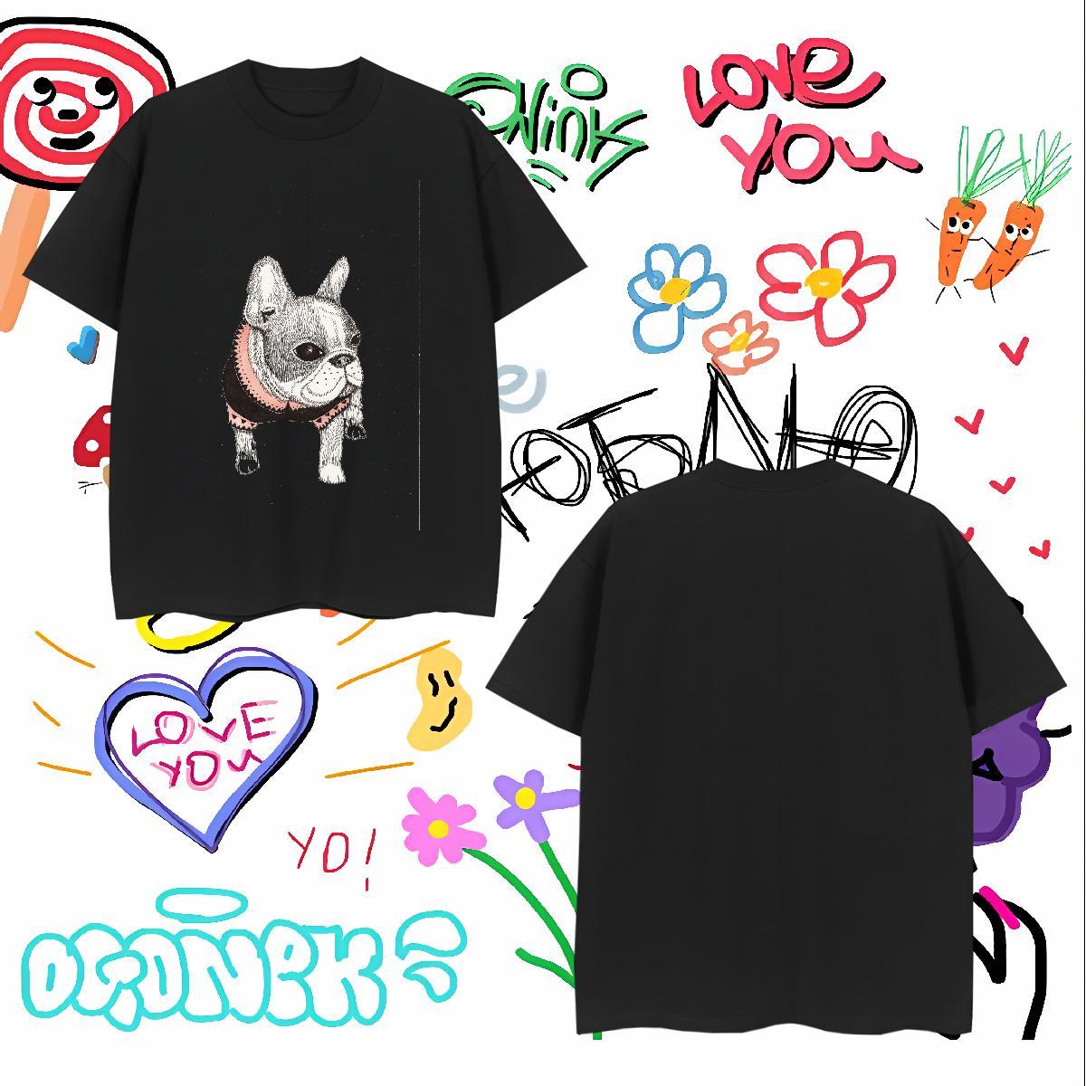 High Quality Men Clothes T-Shirt 230g Cotton Dog T-Shirts for Men Street Breathable Crew Neck DIY Printed 2024 Designer Tshirts