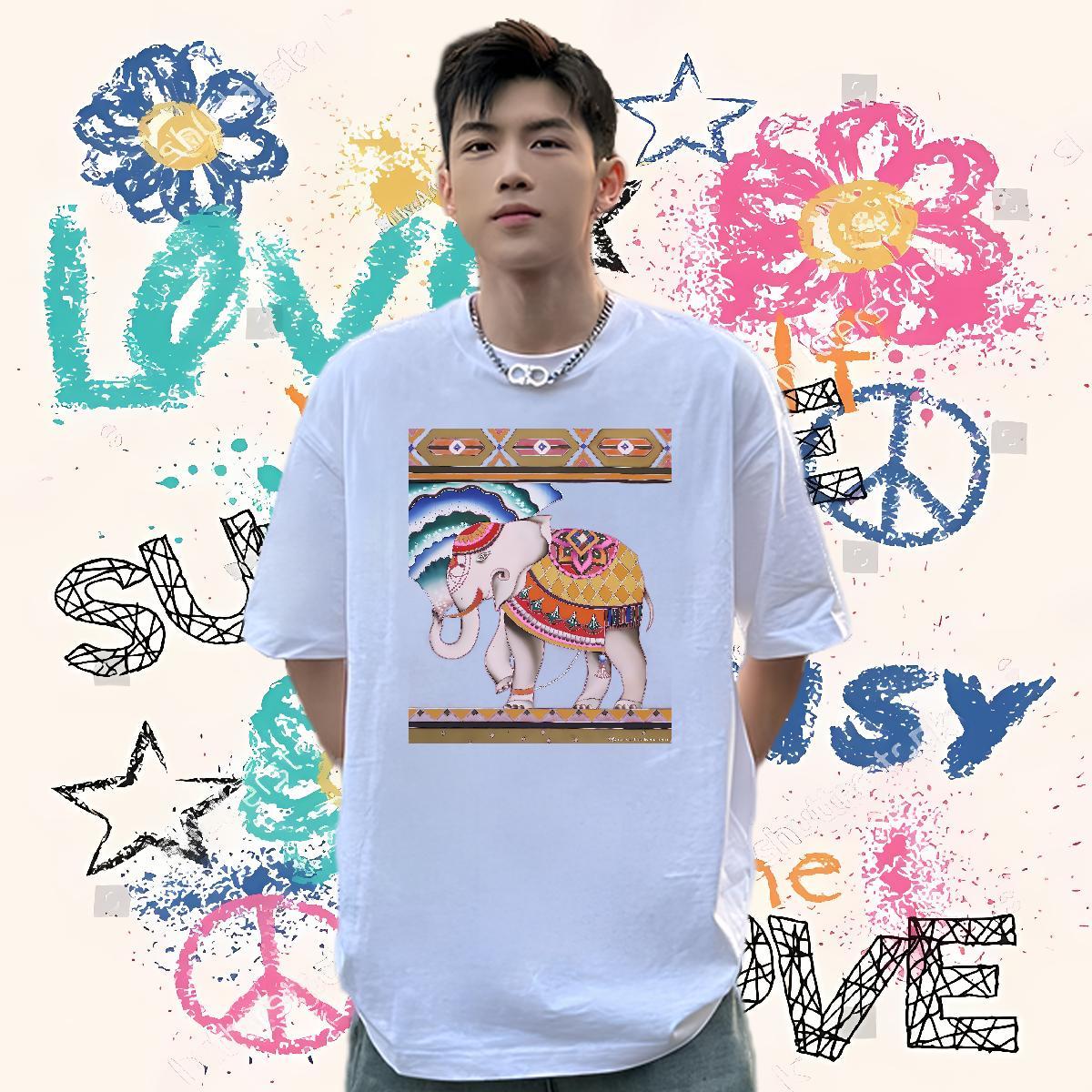 Custom T Shirt For Man 230g Cotton Elephant Anime Printing Street Clothings Breathable Short Sleeve Unisex Men Tshirts Skull