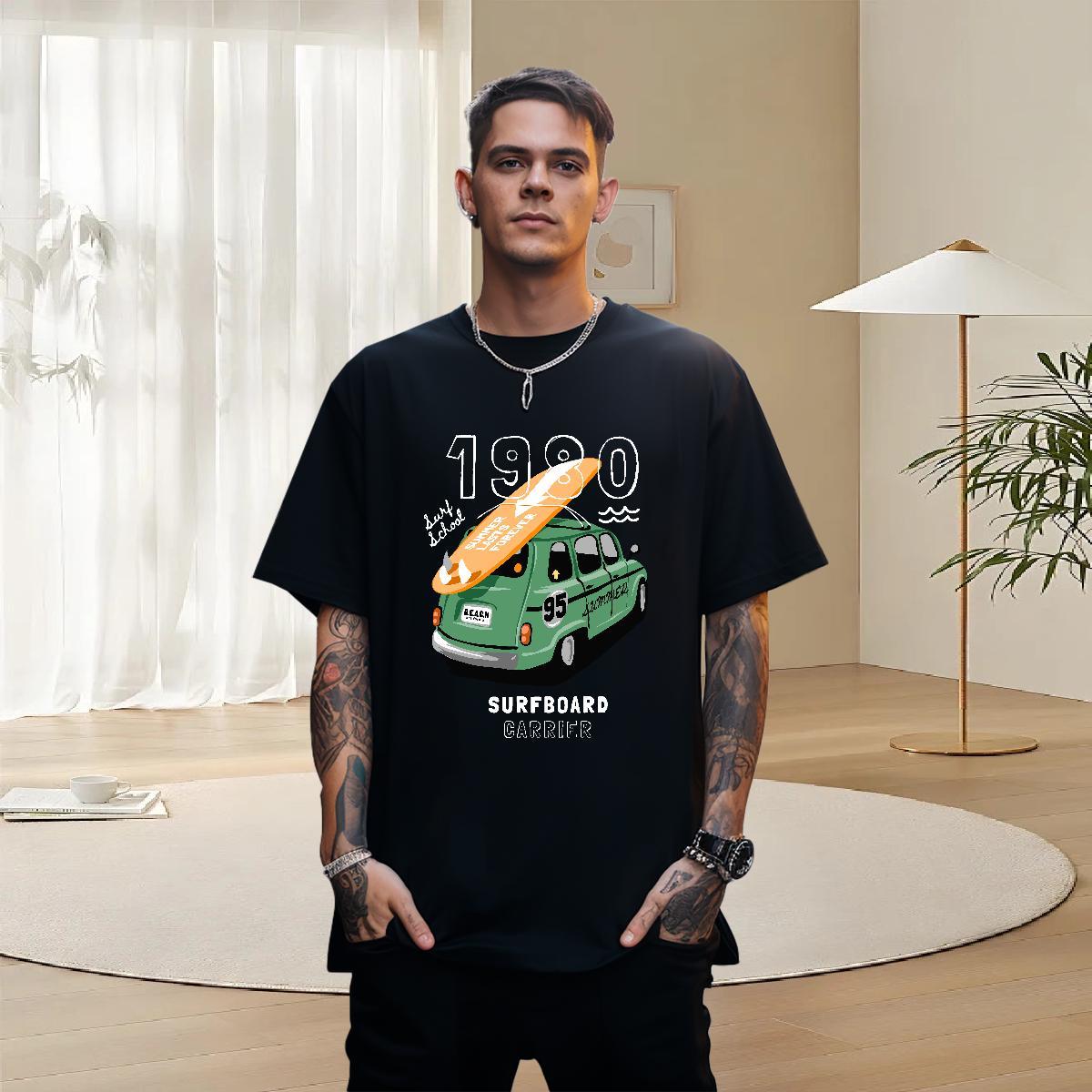 Wholesale Tshirt for Man Woman 100% Cotton 230g Casual car Custom Print Oversized Breathable Crew Neck Free Shipping T-Shirts Tops Shirt