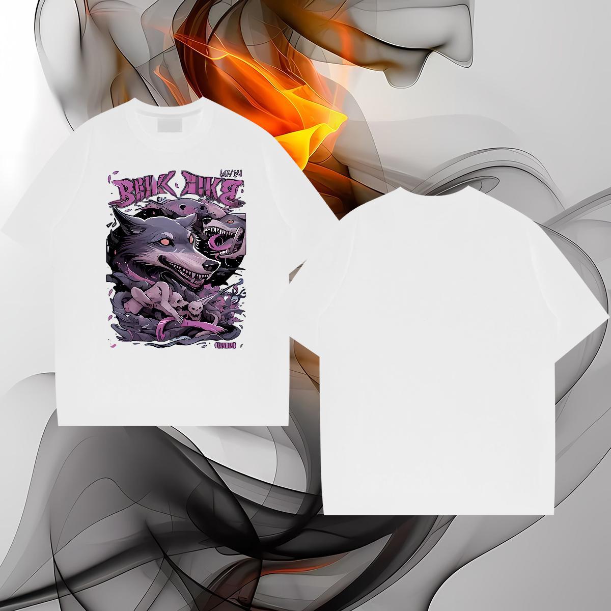 Fashion Designer T-Shirts 100% Cotton 230g wolf Home Outdoor Clothings Short Sleeve O-Neck TOP Quality Men Clothes T-Shirt Skull