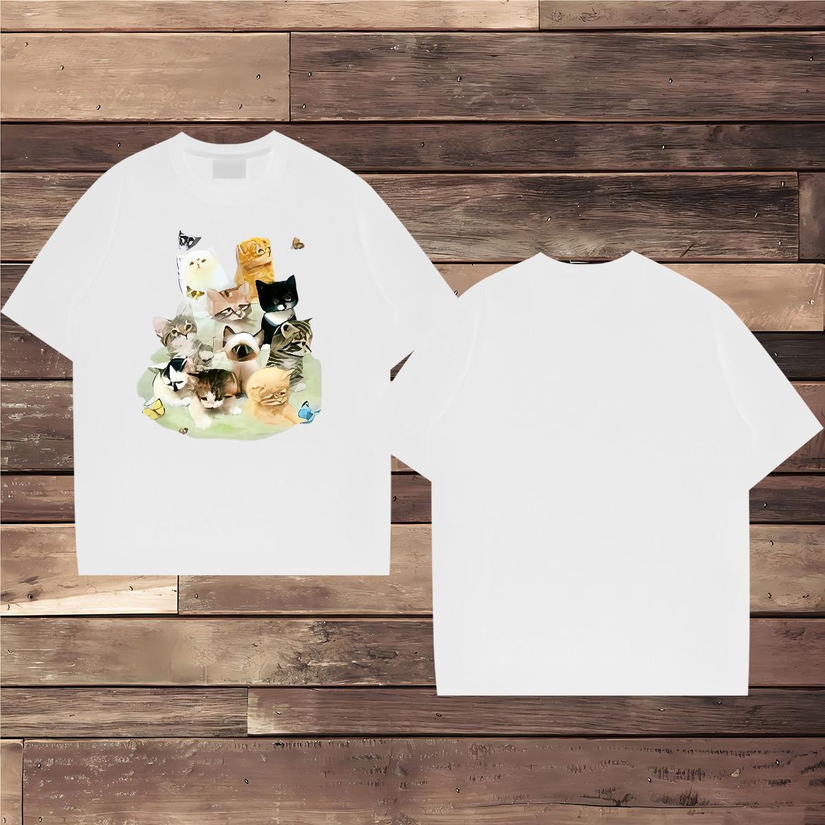 Mens T Shirts 230g Pure Cotton cat Spring Summer Breathable Short Sleeve Custom Anime Men Tshirts Designer Fashion High Quality Tee Shirt