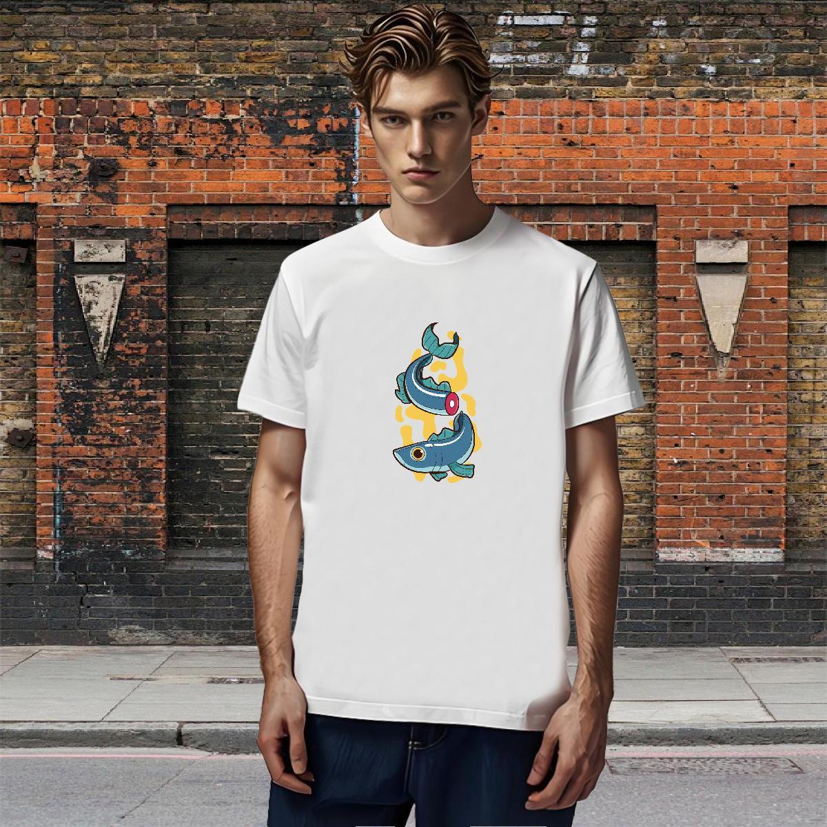 Free Shipping Man T Shirts 100% Cotton 230g fish Hip Hop Street Tee Shirt Pure Cotton Cool Men Tshirts Custom Cartoon