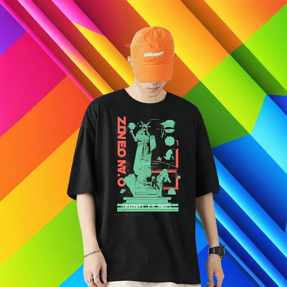 2024 DIY Man T Shirts 230g Pure Cotton the Statue of Liberty Anime Printing Street Tops Short Sleeve Soft Cool Men Tshirts Oversized 4XL