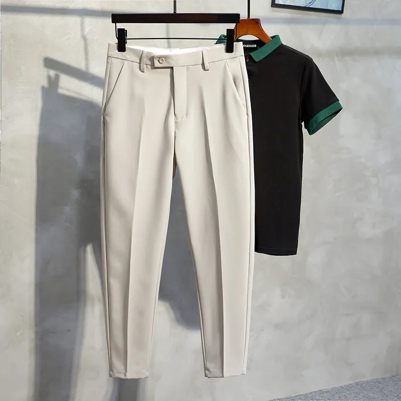 Mens Casual Slim Fit Fall Trendy Draped Smooth Silhouette Professional Suit Pants Lightweight Loose Business Wear 240806