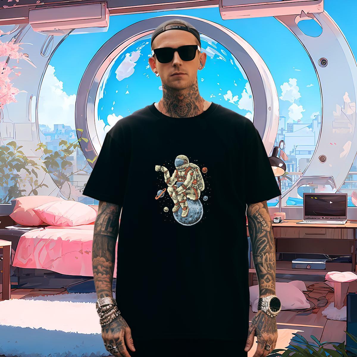 Mens T Shirts 230g Cotton universe Casual Beach Crew Neck Breathable Custom Printed Tshirt for Man Woman 2024 Comfortable Wear