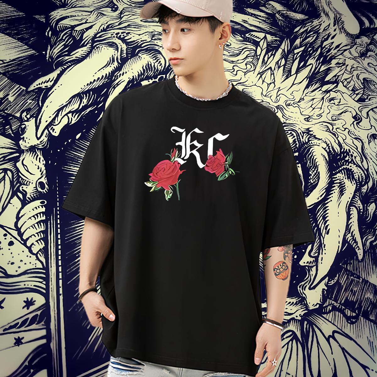 2024 DIY T shirt 230g 100% Cotton ROSE Casual Top Tees Crew Neck Breathable Unisex Couples T Shirts Oversized