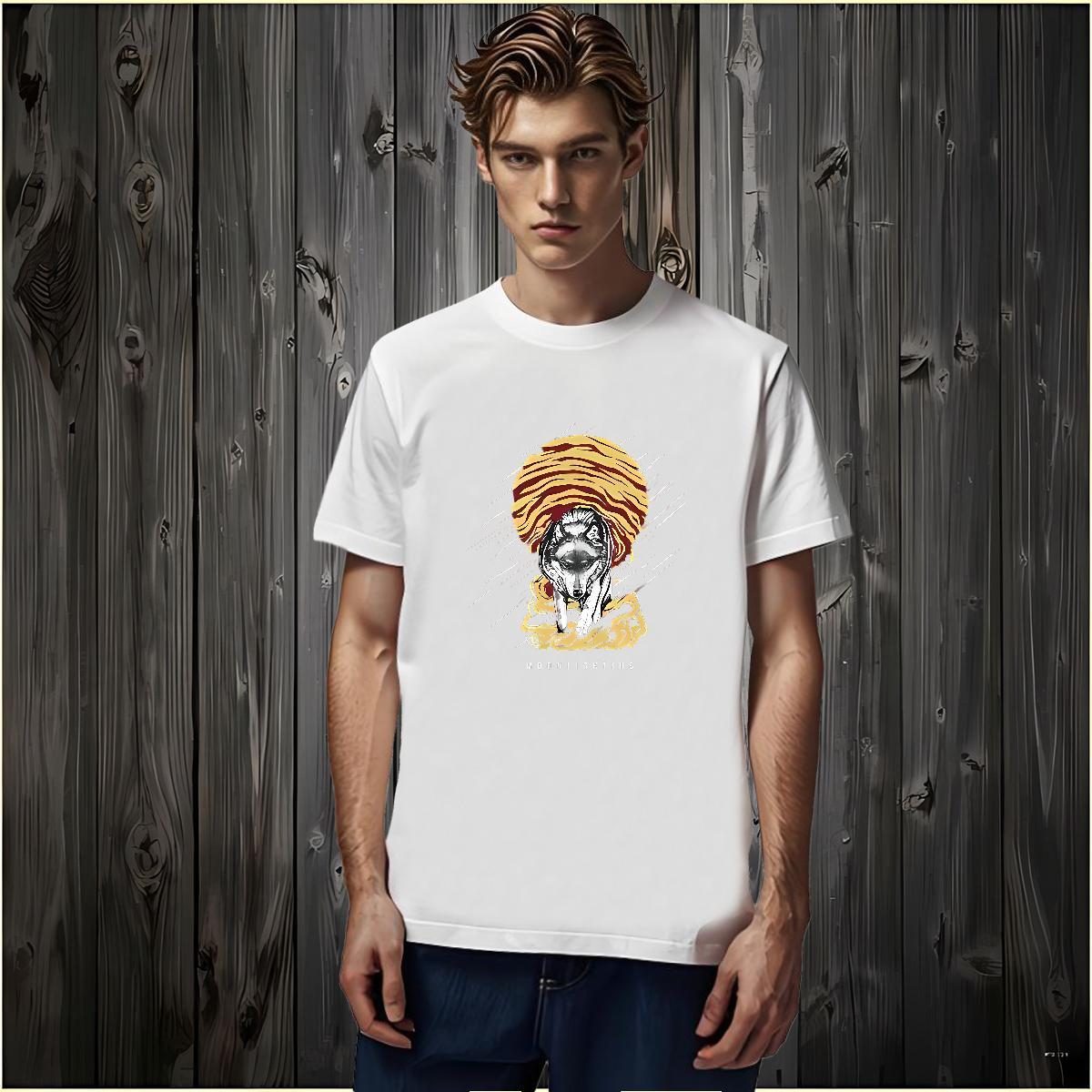 Casual New T Shirts Men 230g Pure Cotton wolf Hip Hop Top Tees O Neck Short Sleeves Popular Men Tshirts Custom Anime