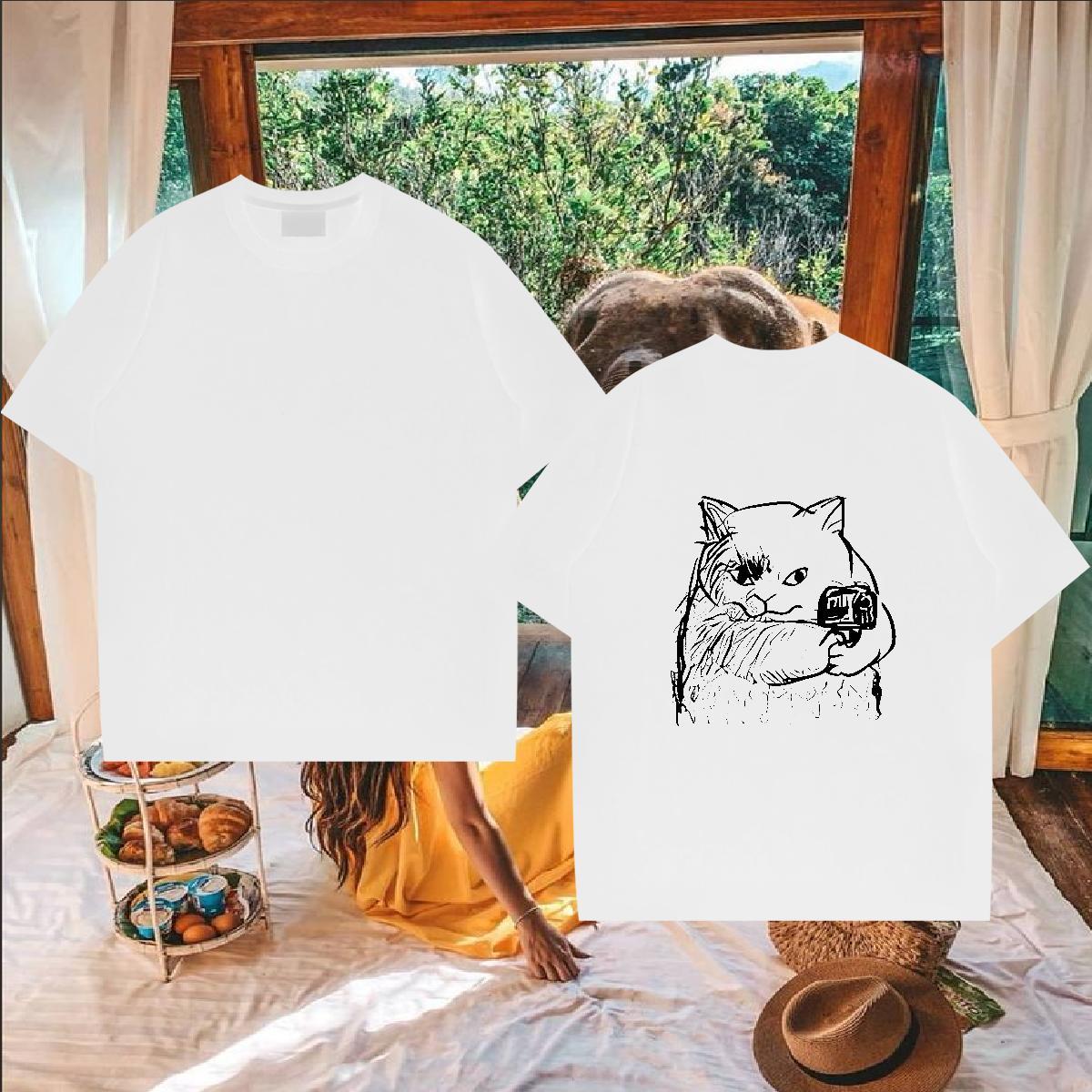 2024 T-Shirts 230g Cotton Street Wear Tops Shirt Breathable Crew Neck Cool Design Men Clothes T-Shirt Black White