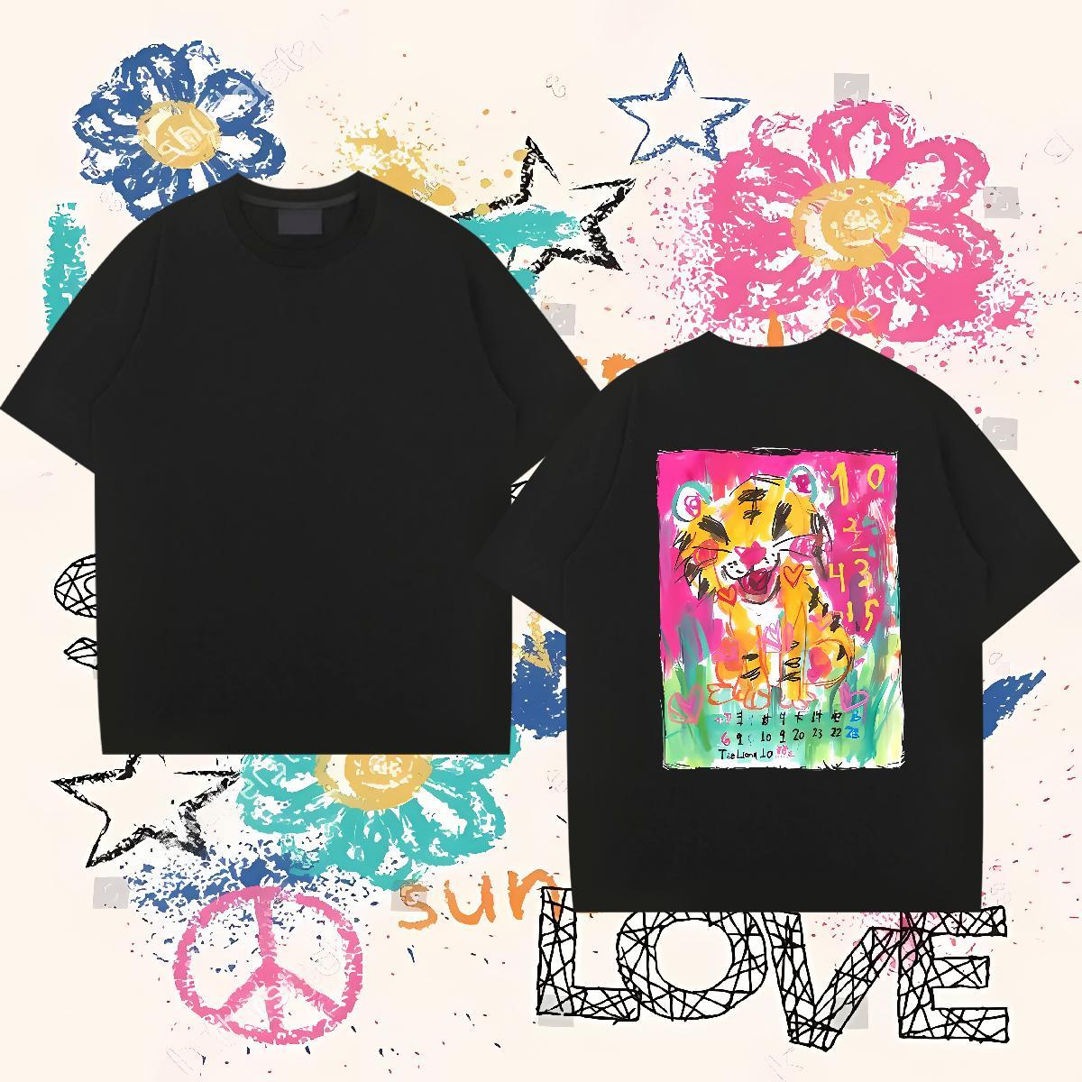 2024 DIY T Shirt For Man 230g 100% Cotton tiger Anime Printing Street Tops Tees O-Neck Short Sleeve Unisex Mens Tshirts DIY Printed