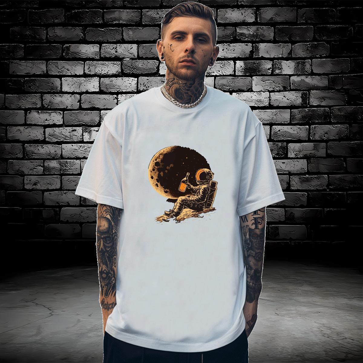 T Shirts Men 230g 100% Cotton cosmonaut Outdoor Breathable Crew Neck Black Oversized Men Clothes T-Shirt New Designer Loose Fit Tees Shirts