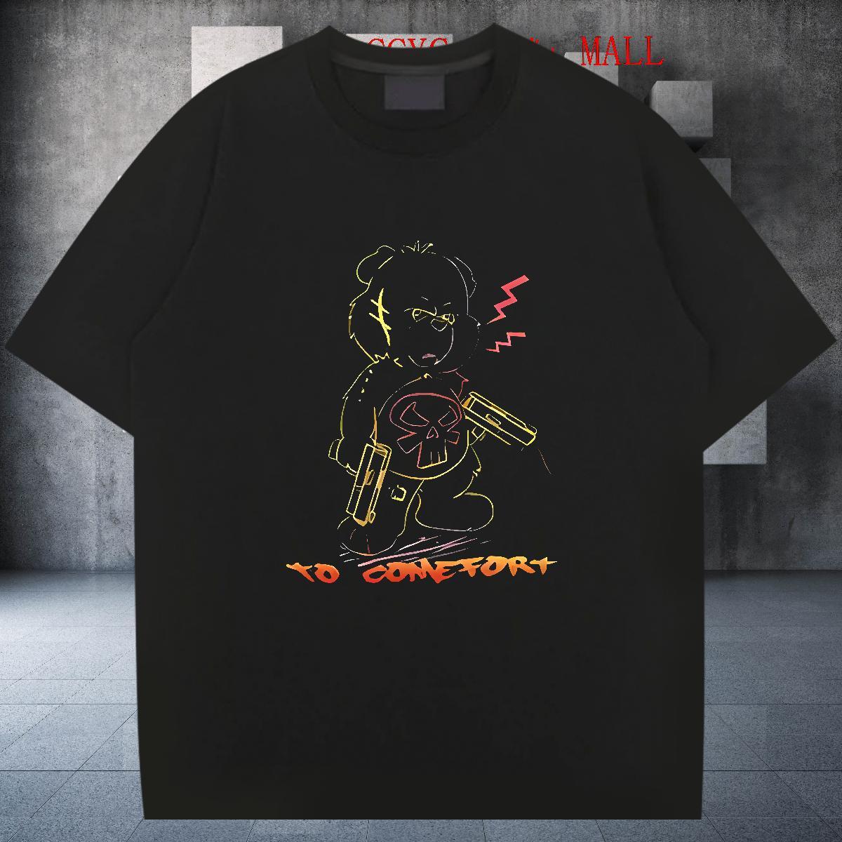 Loose Mens Tshirts 230g Cotton High Street Hip Hop bear DIY Logo Oversized Breathable Crew Neck Classic Casual T Shirt For Man Tops Tees