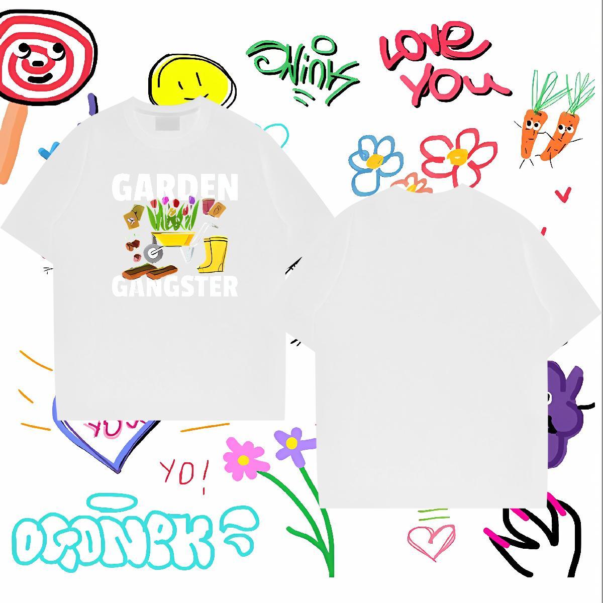 Casual New Man T Shirts 230g 100% Cotton flower High Street Hip Hop Tees Crew Neck Breathable High Quality Men Tshirts Anime