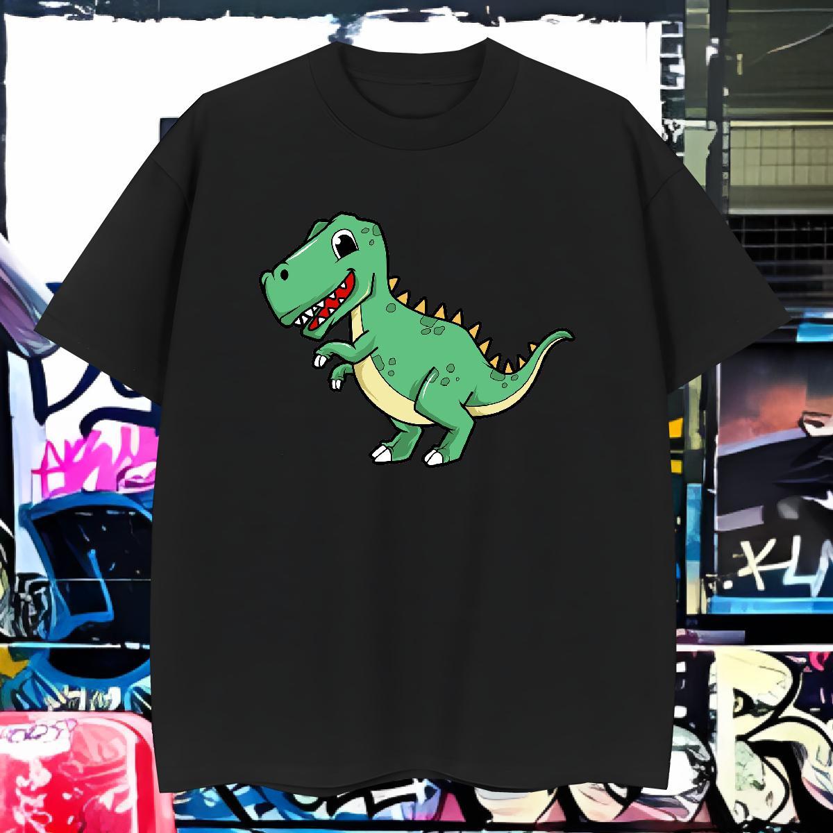 Fashion T-Shirts 230g 100% Cotton dinosaur Casual Beach Tee Shirt O Neck Short Sleeves Cool Men Tees Custom Cartoon