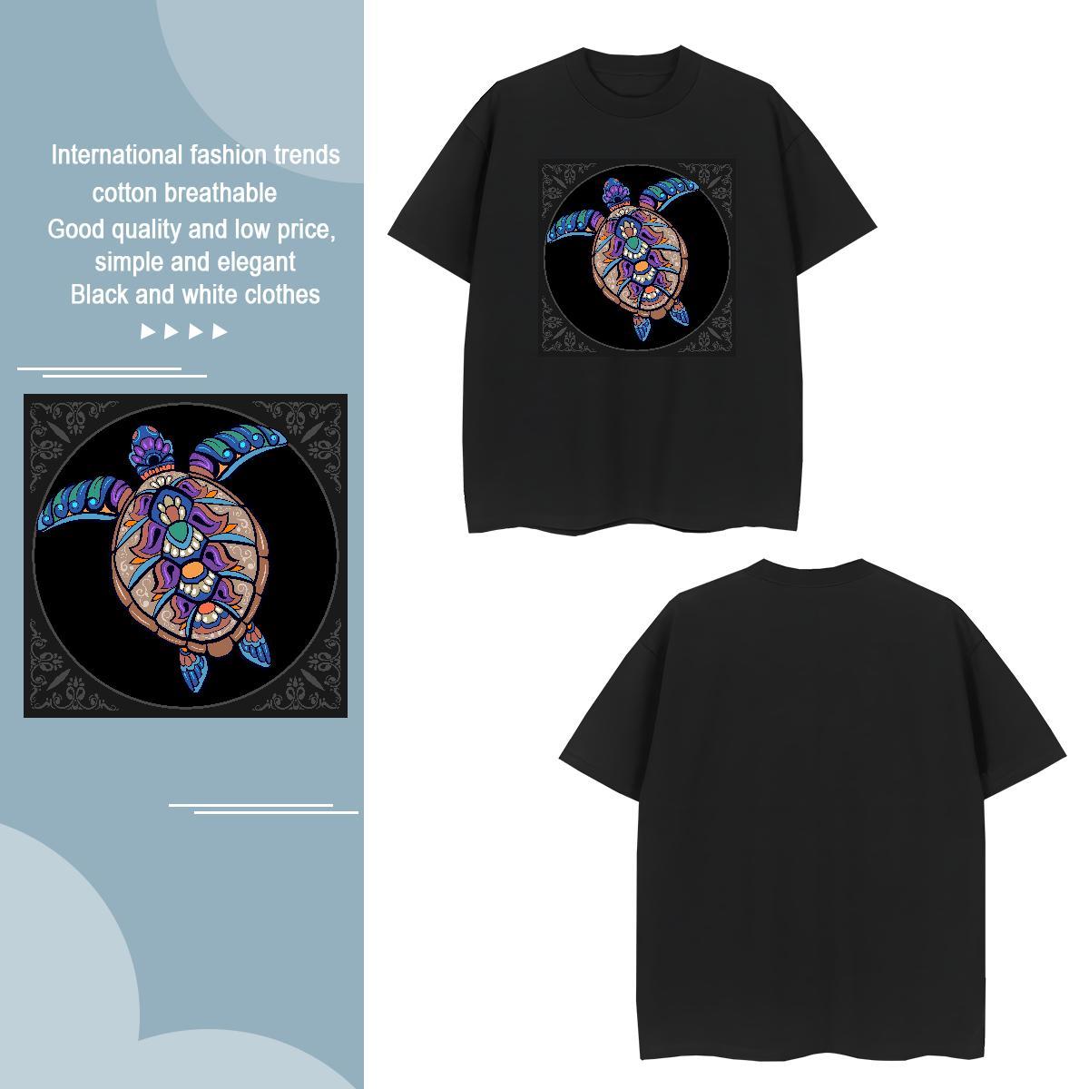 T shirt 100% Cotton 230g tortoise Beach Pure Cotton Cartoon Print Tshirt for Man Woman Stylist Loose Fit Tee Shirt