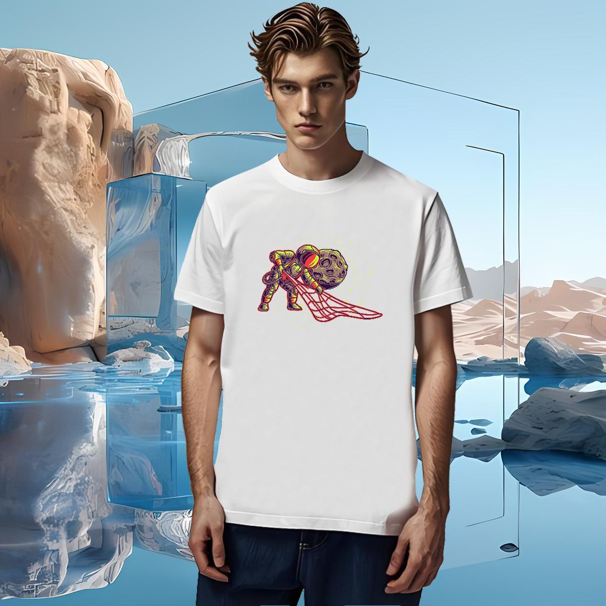 T-Shirts 230g 100% Cotton cosmonaut Sport Pure Cotton White Plus Size Couples T Shirts Fashion Casual Unisex Tshirts