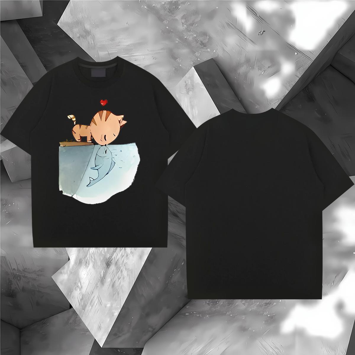 Fashion Design Men T Shirts 230g Pure Cotton cat Summer Casual Tops Shirt O-Neck Short Sleeve Cool Design Men Clothes T-Shirt Asian Size