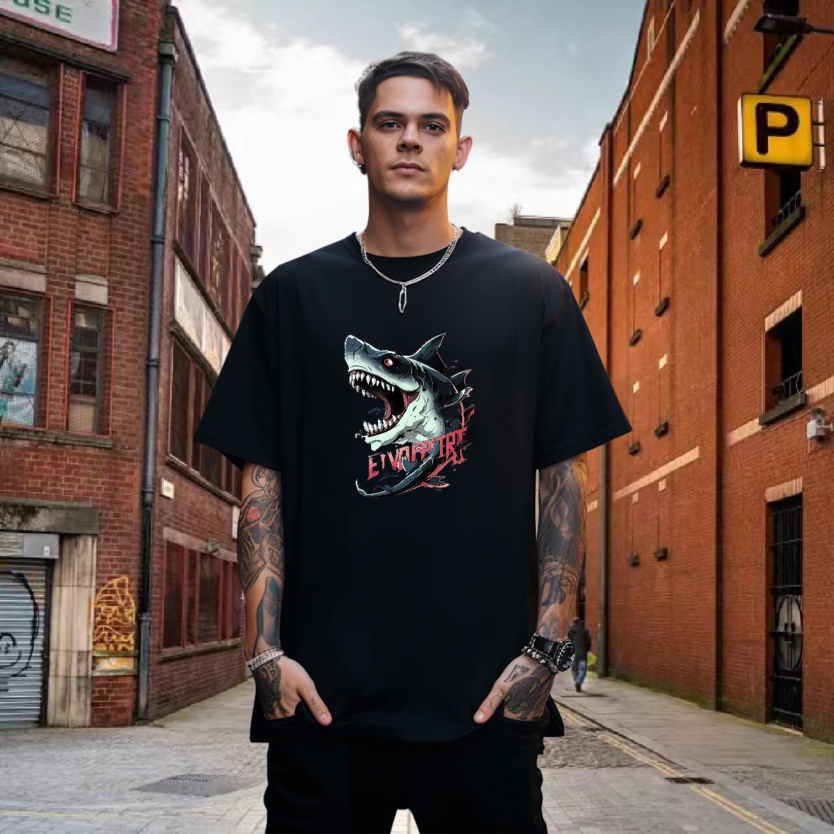 Men T Shirts 100% Cotton 230g shark Anime Printing Street Breathable Custom Cartoon Couples T Shirts Stylist Designer Tee Shirt