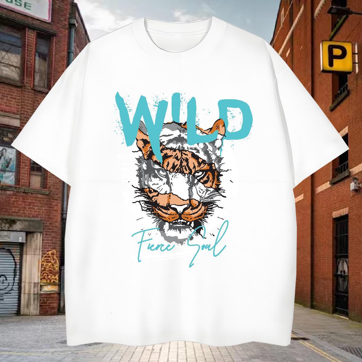 T shirt 230g Pure Cotton tiger Daily Wear Breathable Short Sleeve Anime Tshirt for Man Woman Classic Casual Wholesale Top Tees