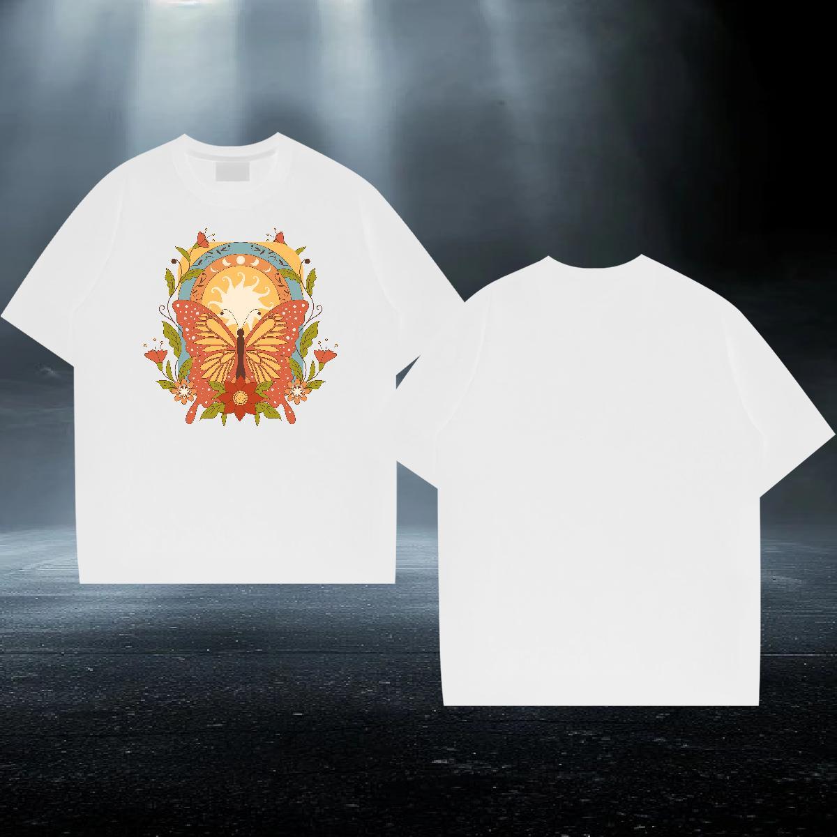 Designer Men Tees 230g Pure Cotton Hip Hop Street Butterfly Custom Printed O Neck Short Sleeves DIY T Shirt For Man Polos