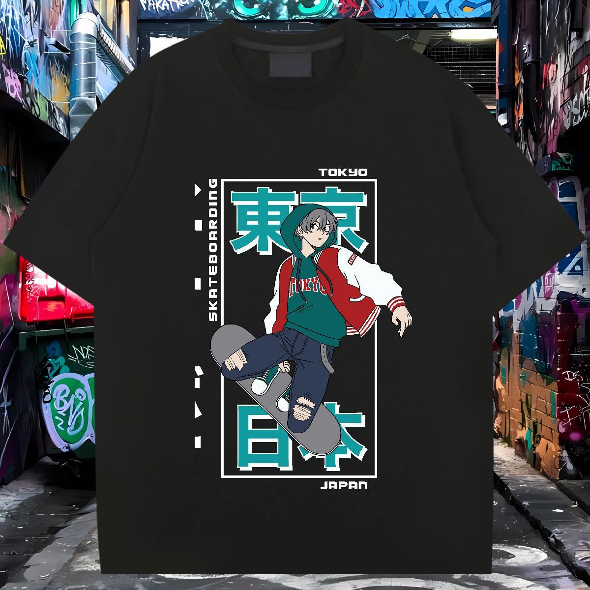 T Shirt For Man 230g Pure Cotton caricature Beach Crew Neck Breathable Cartoon Print Men Tshirts 2024 Unisex Clothings