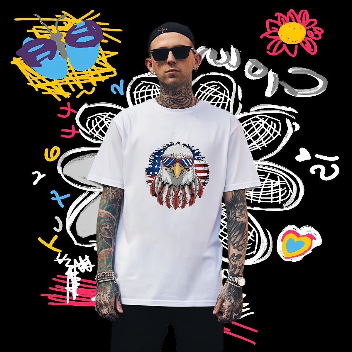 T Shirts Men 230g Pure Cotton eagle Anime Printing Street Crew Neck Floral Print Men Clothes T-Shirt Brand Free Shipping Clothings