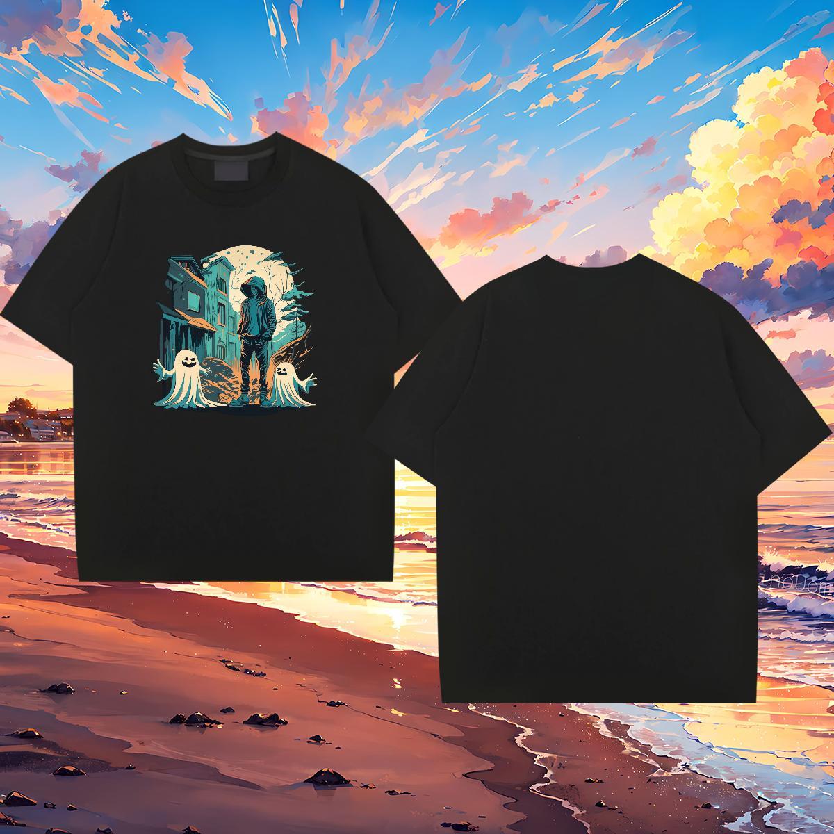 Brand T-Shirts skull Tops Tees 230g 100% Cotton Sports Casual High Quality Custom Printed Crew Neck Mens Tshirts
