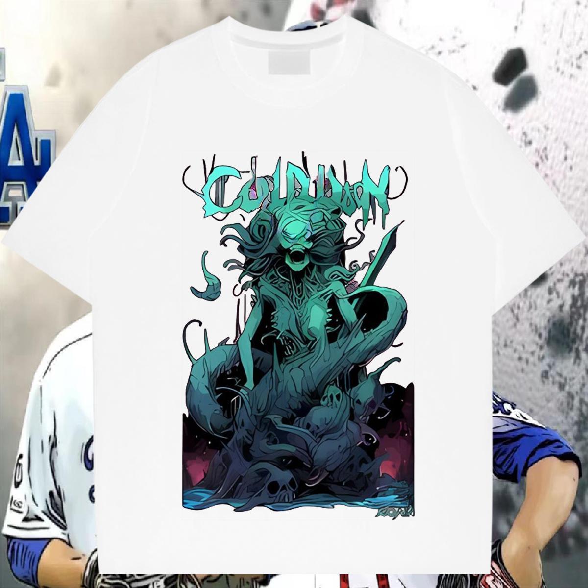 Man T Shirts 230g Pure Cotton Terror Casual Short Sleeve Soft DIY Logo Oversized Mens Tshirts Classic Casual Popular Tops