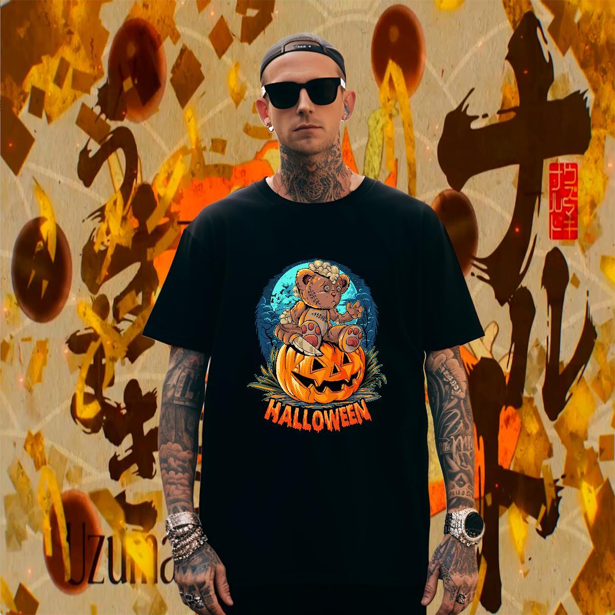 T-Shirts for Men 230g 100% Cotton pumpkin Sports Casual Breathable Crew Neck Anime Men Tshirts New Loose Fit Tee Shirt