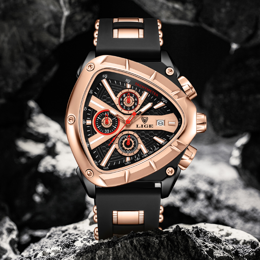 LIGE Fashion Men Watch Triangle Chronograph Military Wristwatch Sport Army Mens Watches Luxury Waterproof Quartz Clock Man Reloj Personalized watch