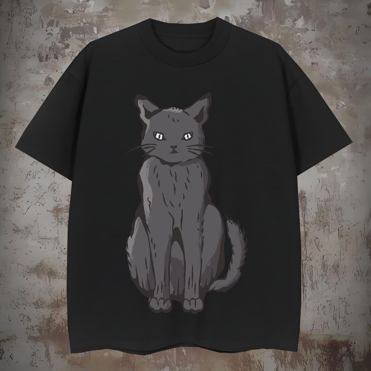 Fashion New Mens T Shirts 230g 100% Cotton cat Daily Wear Clothings Breathable Short Sleeve Unisex Tshirt for Man Woman Graphic