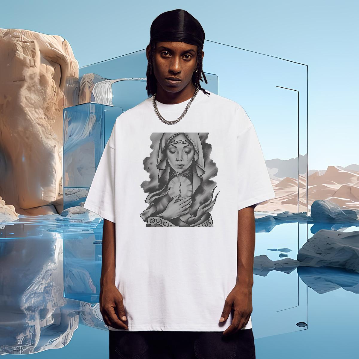 T shirt 230g 100% Cotton nun Anime Printing Street Breathable Short Sleeve DIY Logo Oversized Tshirt for Man Woman Stylist Designer Clothes