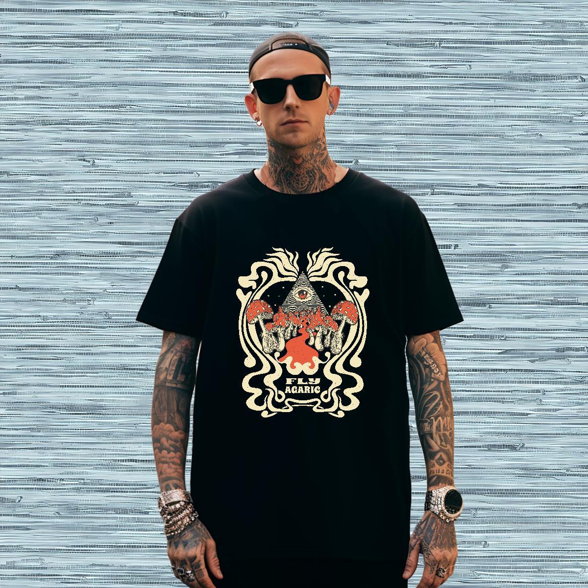 Man T Shirts 230g 100% Cotton mushroom Street Wear Crew Neck Breathable Custom Print Plus Size Men Tshirts 2024 DIY Soft Tee Shirt