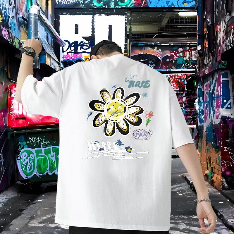 2024 DIY T Shirt For Man 230g Pure Cotton flower Anime Printing Street Clothes Breathable TOP Quality Men Tops Tees Floral Print