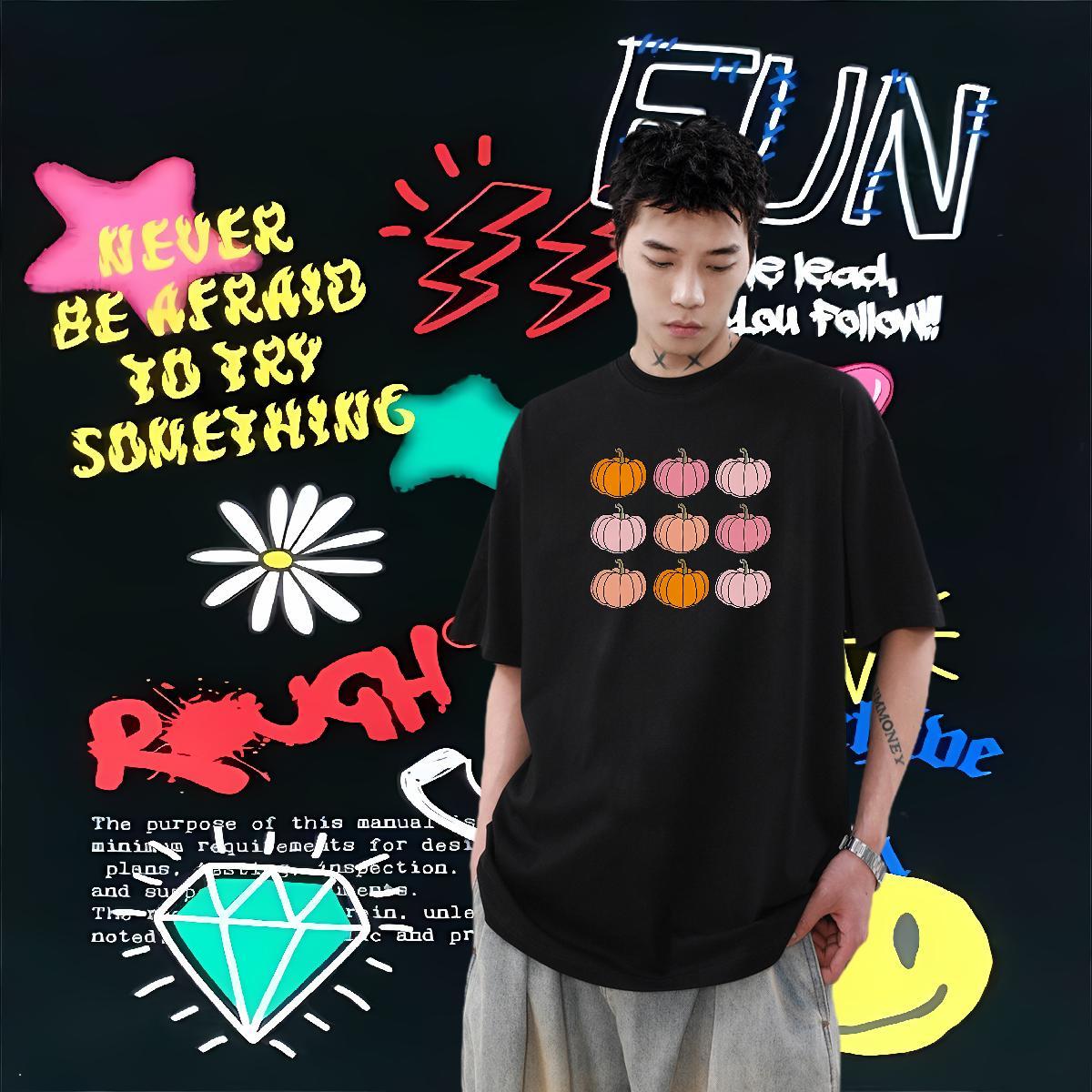 Casual New T Shirts Men 230g Pure Cotton halloween Anime Printing Street Polos Breathable Short Sleeve TOP Quality Mens Tshirts DIY Printed