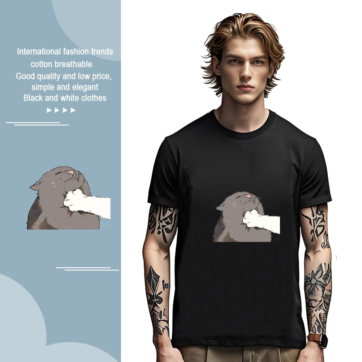 Mens T Shirts 230g Pure Cotton cat Hip Hop Breathable Crew Neck White Plus Size Men Clothes T-Shirt 2024 Designer Classic Tops Tees