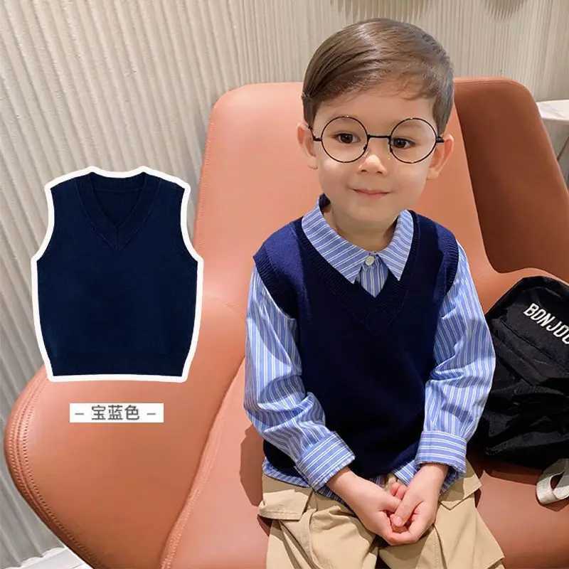 Beige black khaki red orange gray knitted soft sleeveless vest suitable for baby boys and girls spring and autumn floral jacketW240724