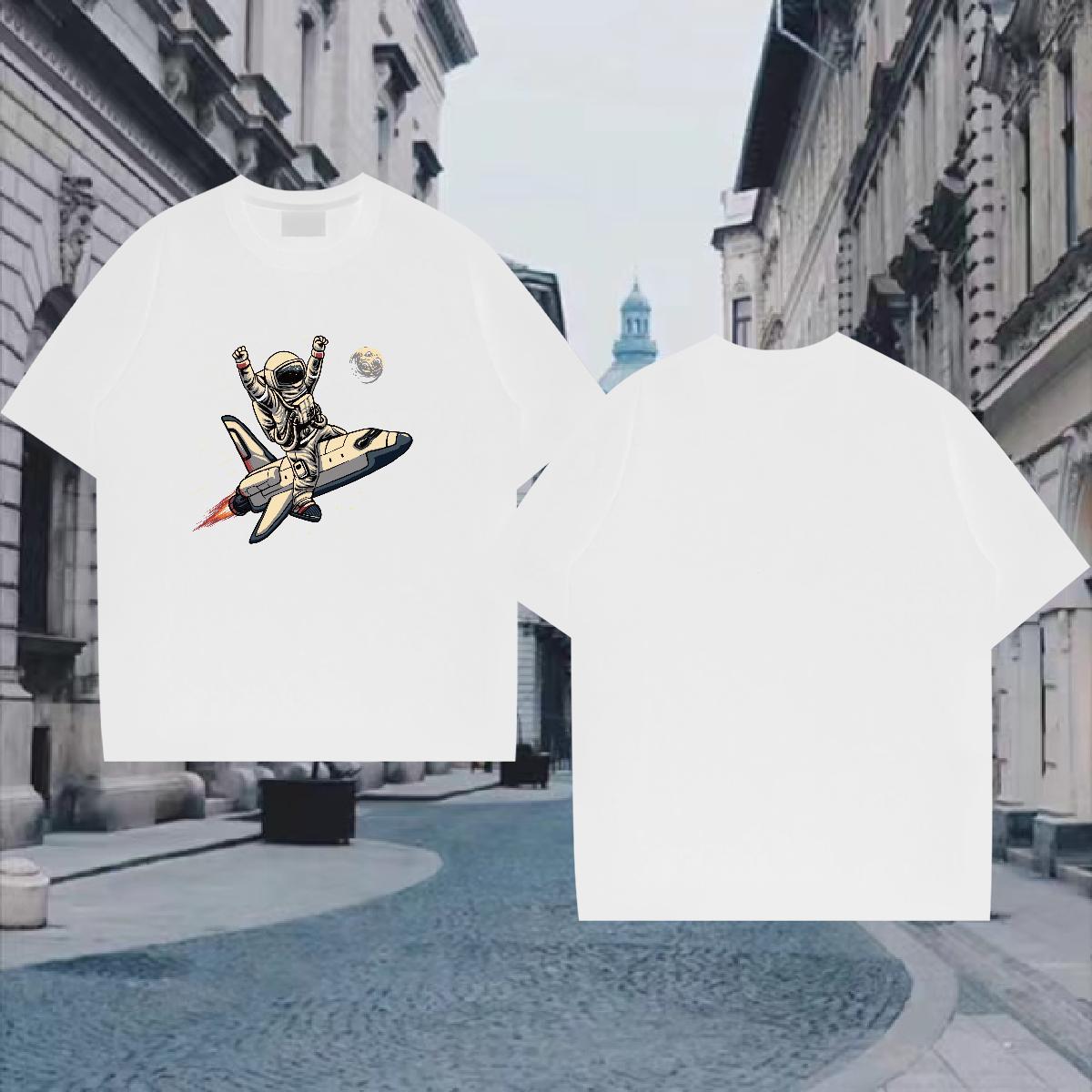 Men T Shirts 100% Cotton 230g cosmonaut Casual Short Sleeve Soft White Plus Size Tshirts Designer Cool Tees