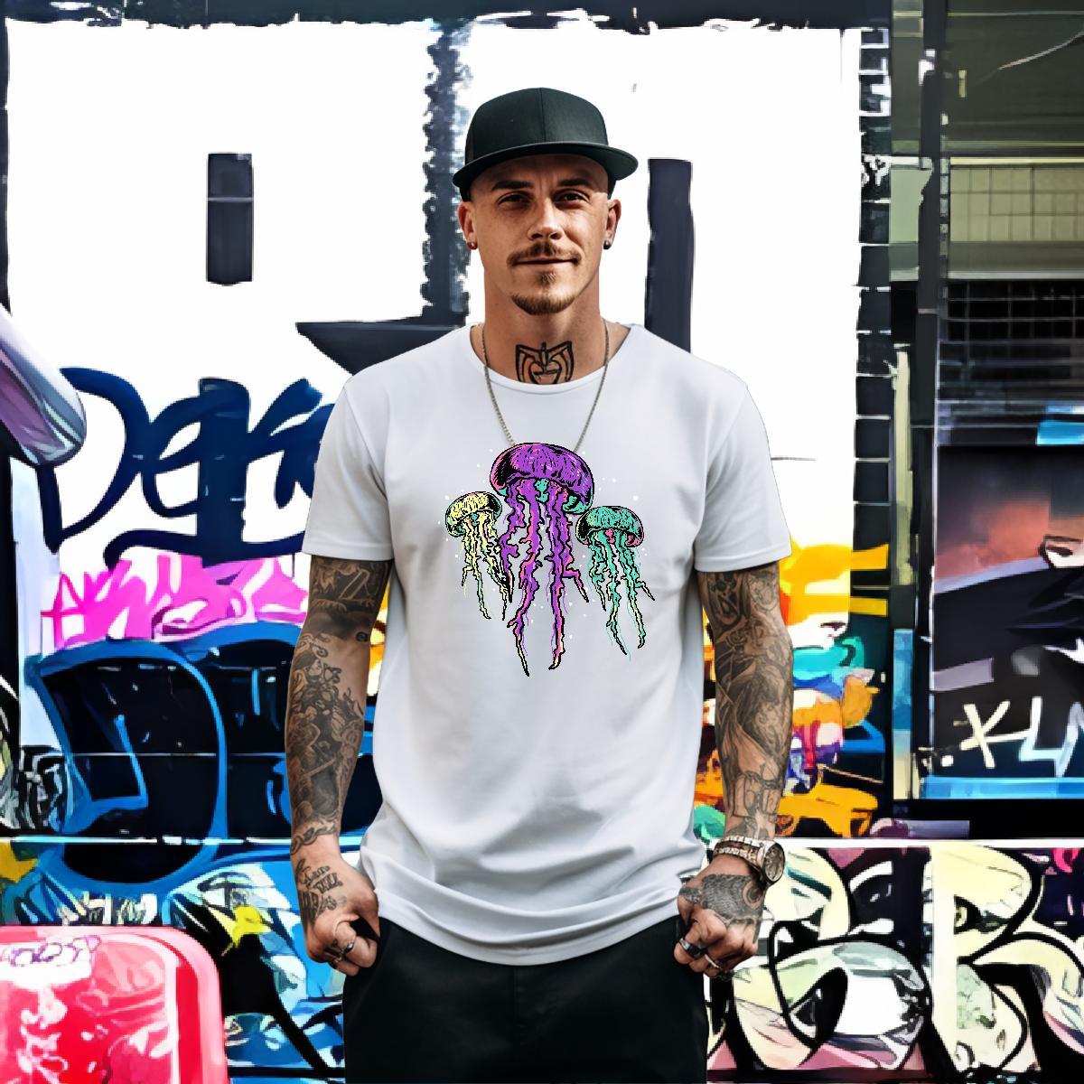 Stylist T Shirts Men 230g 100% Cotton jellyfish Daily Wear Clothes Short Sleeve Soft Comfortable Men Clothes T-Shirt Custom Printing